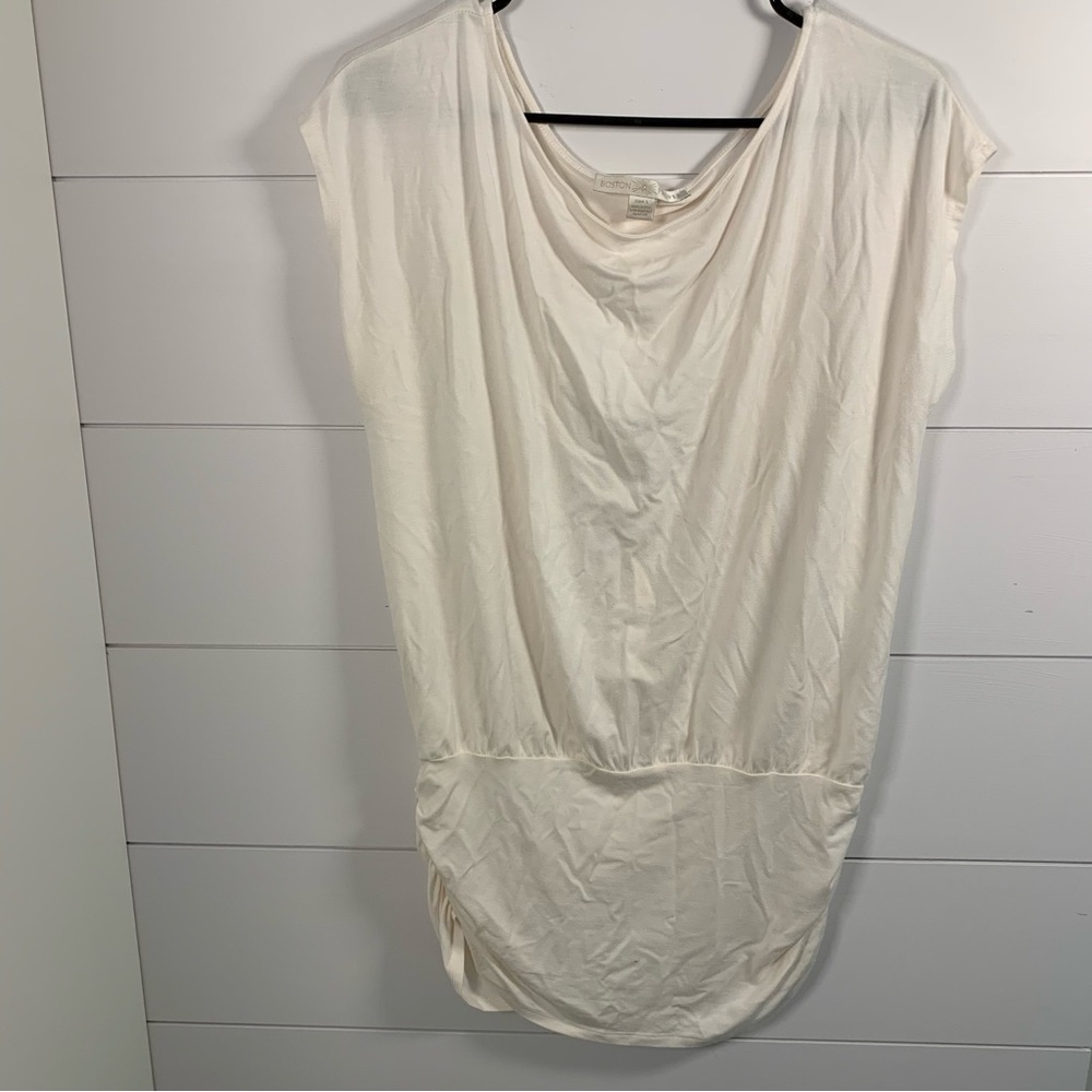 Boston Proper Tunic Blouse‎ Shirt Off White Women Sz L Soft Modal Minimalist